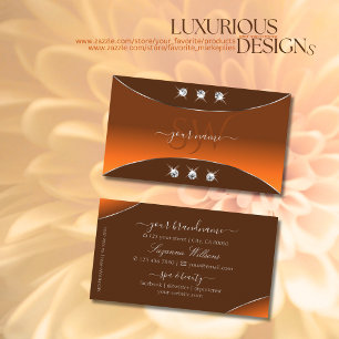 Orange Brown med Silver Decor Jewels och Monogram Visitkort