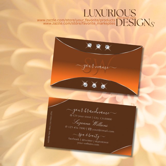 Orange Brown med Silver Decor Jewels och Monogram Visitkort (Skapare uppladdad)