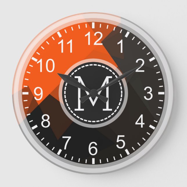 Orange Brown Mosaic Modern Monogram Stor Klocka (Framsida)
