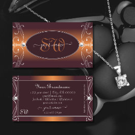 Orange Brown Ombre Ornate Gnistra judels Monogram Visitkort