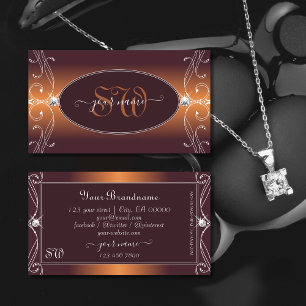 Orange Brown Ombre Ornate Gnistra judels Monogram Visitkort
