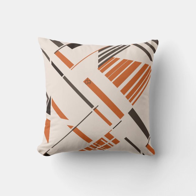 Orange Brown on Beige Diagonal Abstract MCM Look Kudde (Framsida)