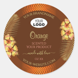 Orange Brown Product Labels Hawaiian Flowers Logot Runt Klistermärke