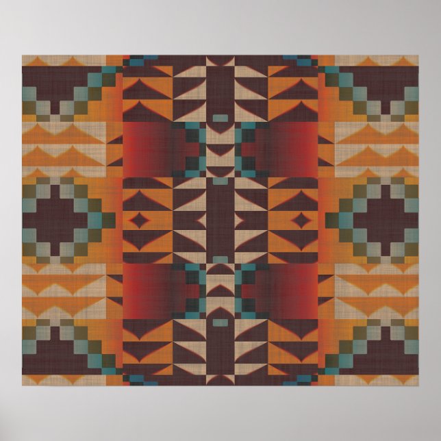 Orange Brown Red Teal Blue Ethnic Tribal Mosaic Poster (Framsidan)