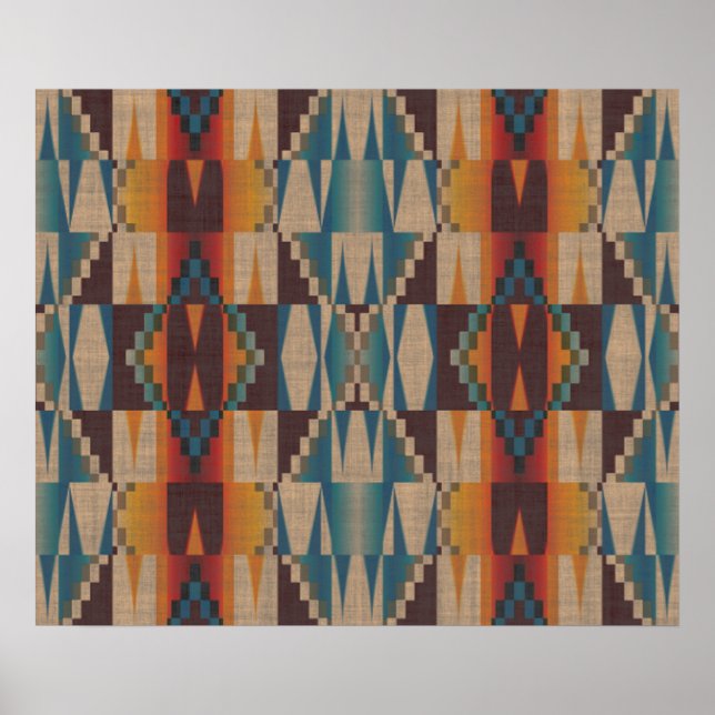 Orange Brown Red Teal Blue Ethnic Tribal Mosaic Poster (Framsidan)