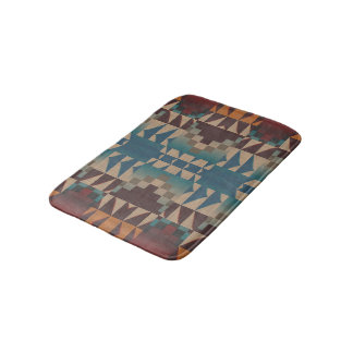 Orange Brown Red Teal Blue Tribal Mosaic Mönster Badrumsmatta