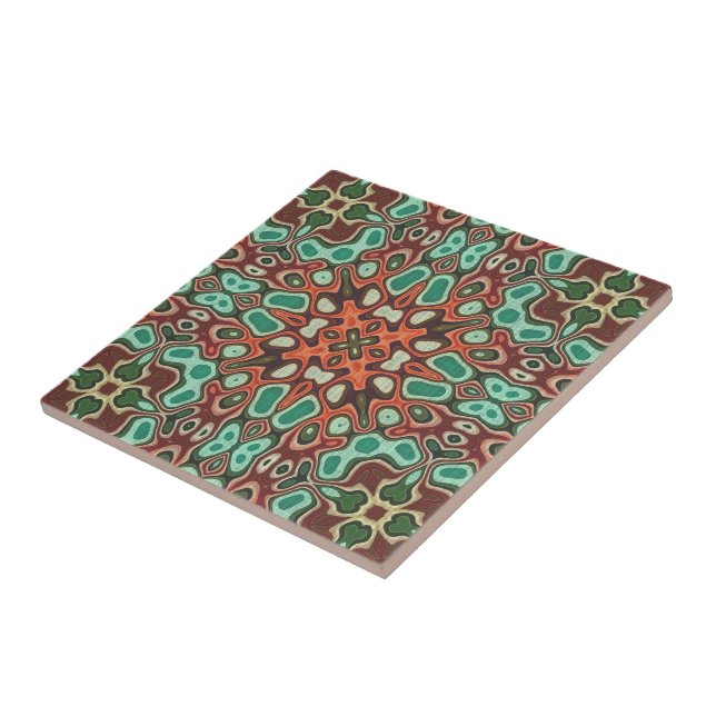 Orange Brown Red Turcos Grönt Ethnic Tribe Art Kakelplatta (Sidan)