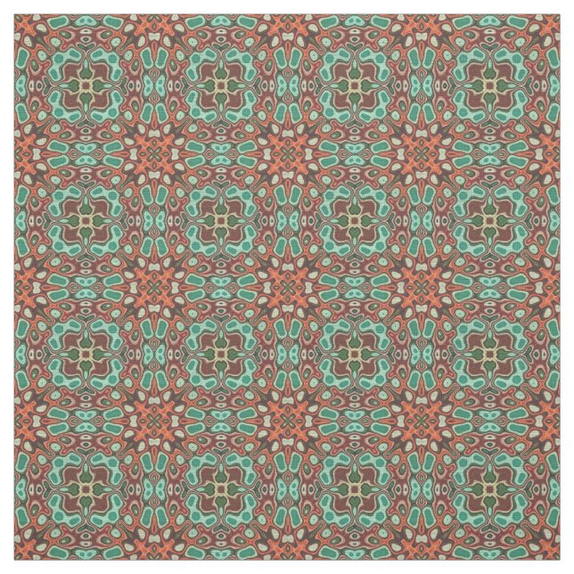 Orange Brown Red Turcos Grönt Orient Bali Art Tyg (Provkarta)