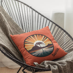 Orange Brown Sol Ray Handflatan Träd Dekorativ kud Kudde