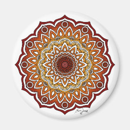 Orange & Brown Spiral och Blommigt Mandala Magnet