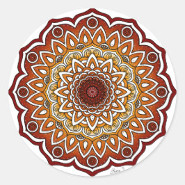 Orange & Brown Spiral och Blommigt Mandala Runt Klistermärke