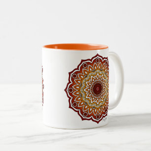 Orange & Brown Spiral och Blommigt Mandala Två-Tonad Mugg