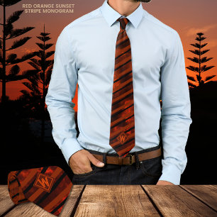 Orange Brown Sunset Novelty Stripe Neck Tie Slips