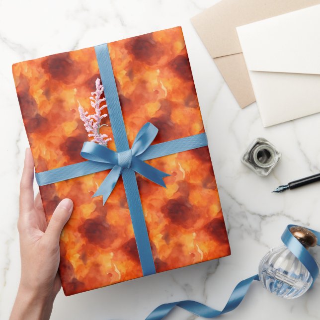 Orange & Brun Akvarell Abstrakt  Presentpapper (Gifting)