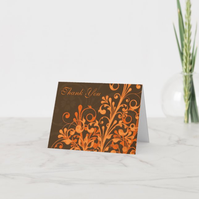 Orange Brun Blommig Höstbröllop Tacksamhetskort Tack Kort (Framsida)