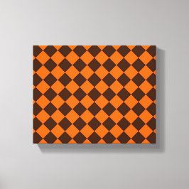 Orange Brun Diamant Schackrutigt Mönster Canvastryck