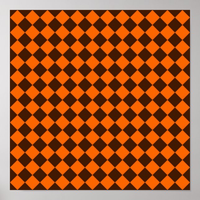 Orange Brun Diamant Schackrutigt Mönster Poster (Framsidan)
