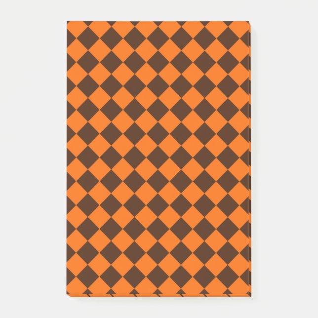 Orange Brun Diamantrutigt Mönster Post-it Block (Framsida)