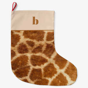 Orange Brun Girafftryck Monogram Jul Stor Julstrumpa