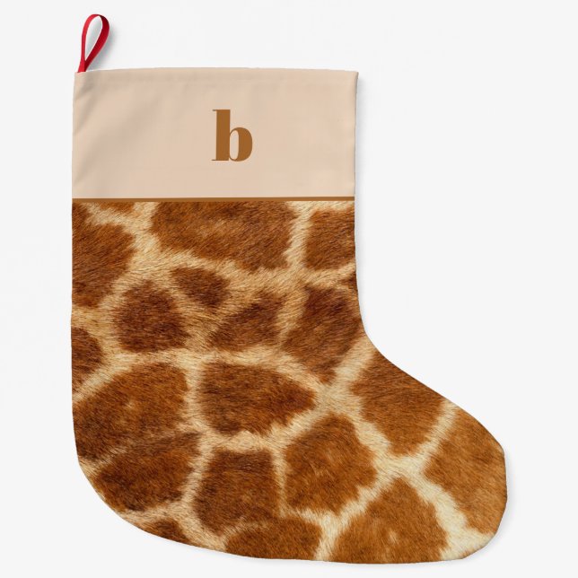 Orange Brun Girafftryck Monogram Jul Stor Julstrumpa (Framsidan)