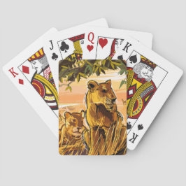 Orange Brun Vildlivssafari Lejonhona Teckning Casinokort
