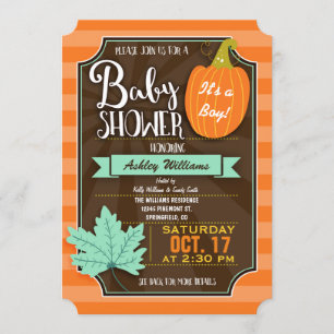 Orange & brunt fall eller Halloween-babyskor Inbjudningar