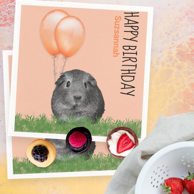 Orange Bubblor för det anpassade namnet Birthday G Pappersservett (custom guinea pig birthday paper napkin)