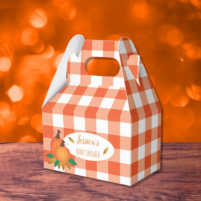 Orange Buffalo Check och Pumpkins Favor Boxes Presentaskar (Skapare uppladdad)