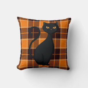 Orange Buffalo Play Spooky Black Cat Halloween Kudde