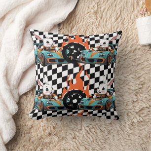Orange Bunny Car Racer Print Kudde