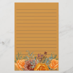 Orange Burgunder Blommig Grönska Kantad Brevpapper