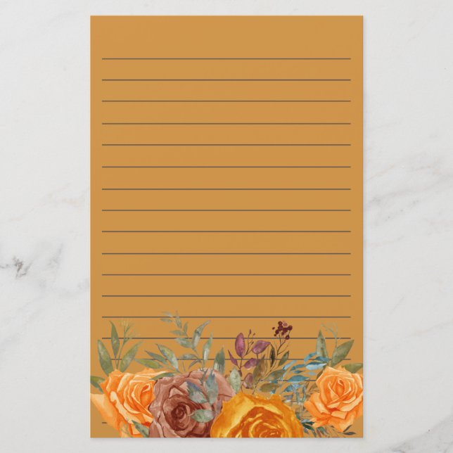 Orange Burgunder Blommig Grönska Kantad  Brevpapper (Framsida)