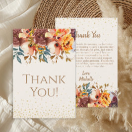 Orange Burgundy Blommigt Birthday Tack Kort