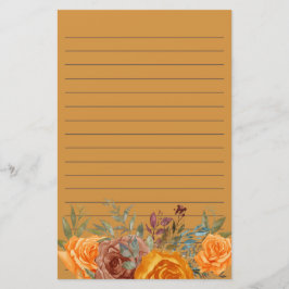 Orange Burgundy Blommigt Greenery Lining Brevpapper