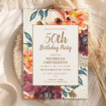 Orange Burgundy Fall Blommigt Guld Glitter 50 Inbjudningar<br><div class="desc">Elegantens orange och inbrott i vattenfärgen/höstens blommigt med guld glitter på 50:e födelsedagsfest inbjudan för kvinnor. Kontakta mig om du behöver hjälp med anpassning eller om du vill be om matchning av Zazzle-produkter för party.</div>