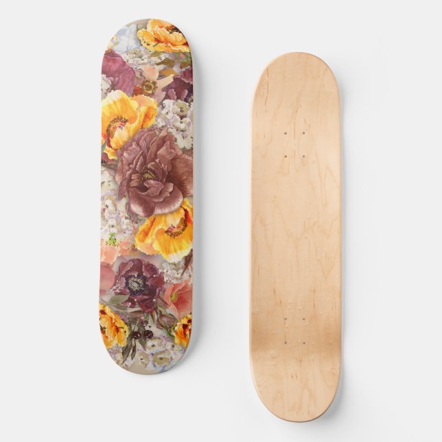 Orange Burgundy Höst Fall Vattenfärg Blommig   Mini Skateboard Bräda 18,5 Cm (Framsida)