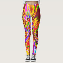 Orange, Burgundy Psychedelic Flower Design Leging