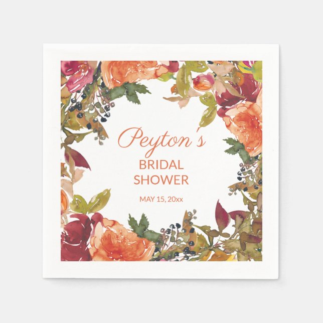 Orange Burgundy Rust Blommigt Möhippa Pappersservett (Framsidan)