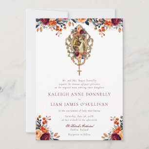 Orange Burgundy Rustic Blommigt katolik Bröllop Inbjudningar
