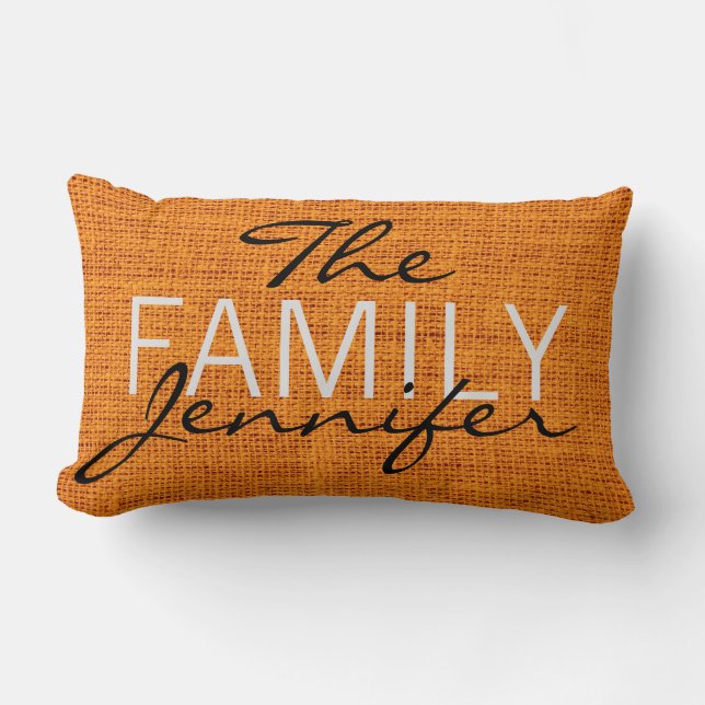 Orange Burlap Rustic Linen Monogram Lumbarkudde (Framsida)