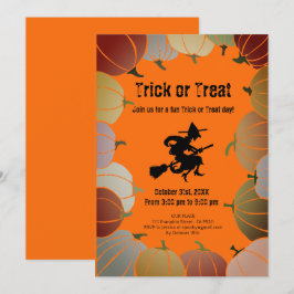 Orange Bus eller godis Spooky Flies Witch Pumpkins Julkort