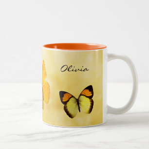 Orange Butterflies Personlig Namn Mugg