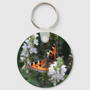 Orange Butterfly and White Blommars Nyckelring