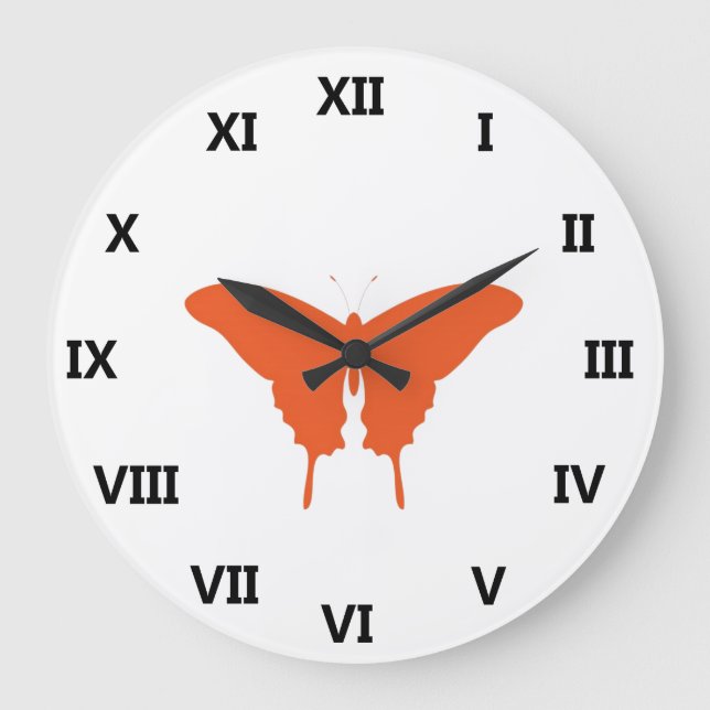 Orange Butterfly Art Stor Klocka (Framsida)