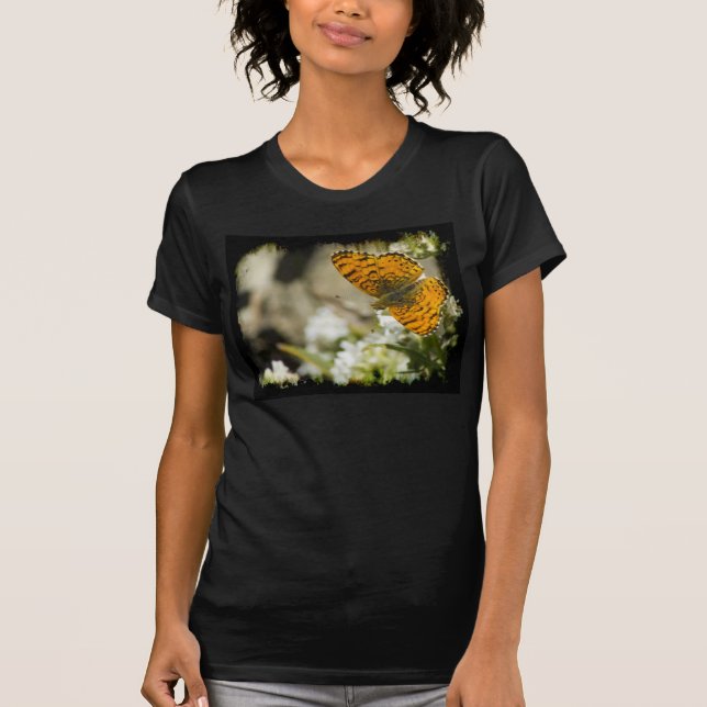 Orange Butterfly Black Kant Tee (Framsida)