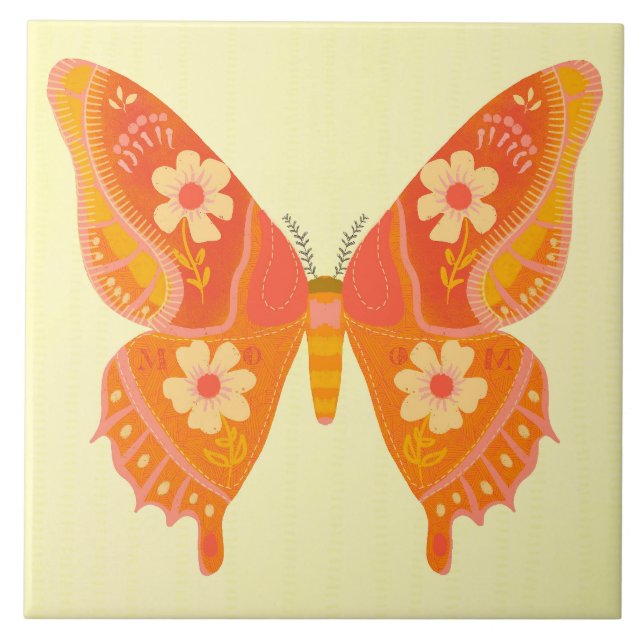 Orange Butterfly Ceramic Kitchen Tile Kakelplatta (Framsidan)