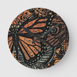Orange Butterfly fantasy abstrakt art Rund Klocka