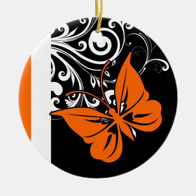 Orange Butterfly Flourish Ornaments Julgransprydnad Keramik (Framsidan)