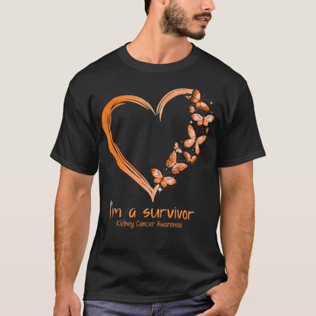 Orange Butterfly Heart Im A Survivor Kidney Cancer T Shirt (Framsida)