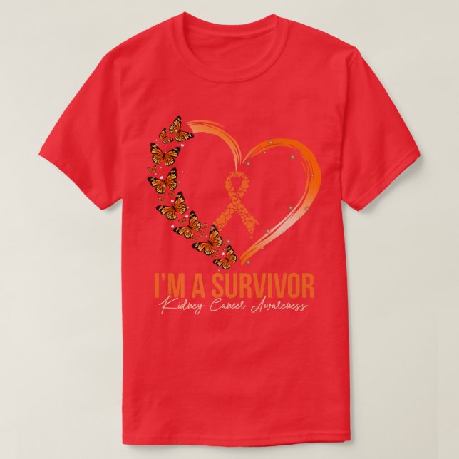 Orange Butterfly Heart Im A Survivor Kidney Cancer T Shirt (Design framsida)
